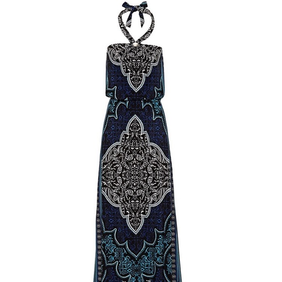 White House Black Market Dresses & Skirts - WHBM SLEEVELESS PRINTED HALTER MAXI DRESS